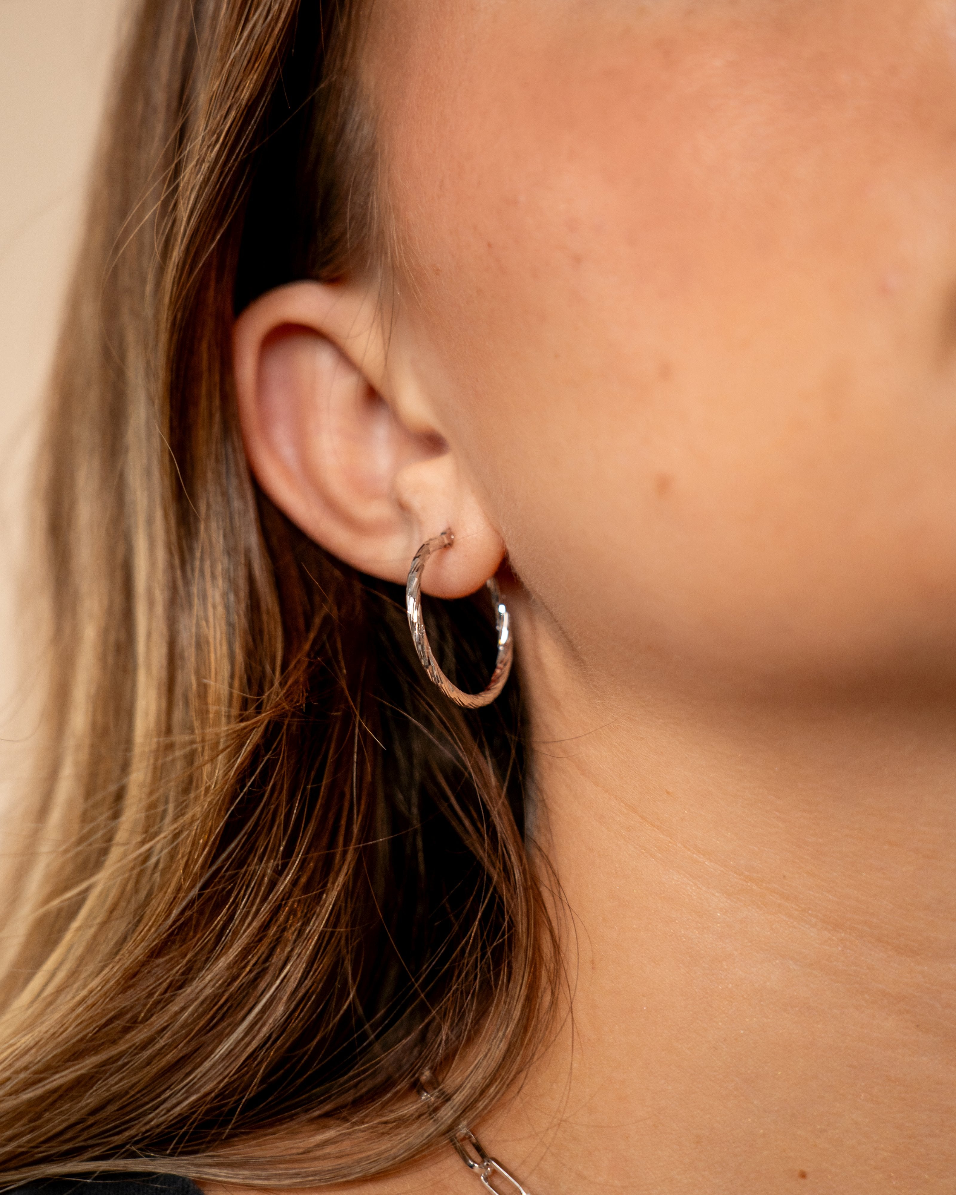 Silver Earrings, popular Textured Hoops