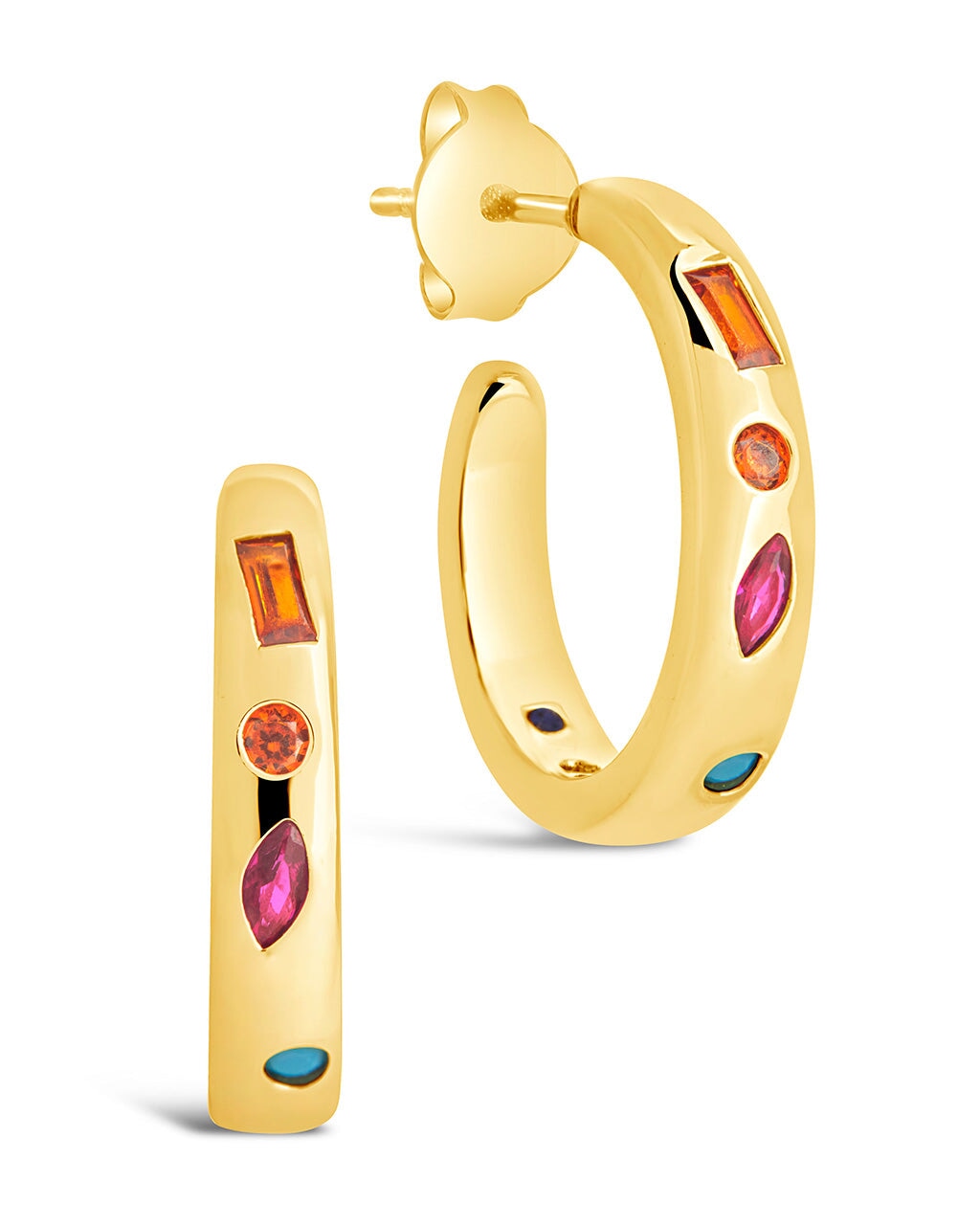 Rainbow CZ Studded Hoops Earring Sterling Forever Gold 