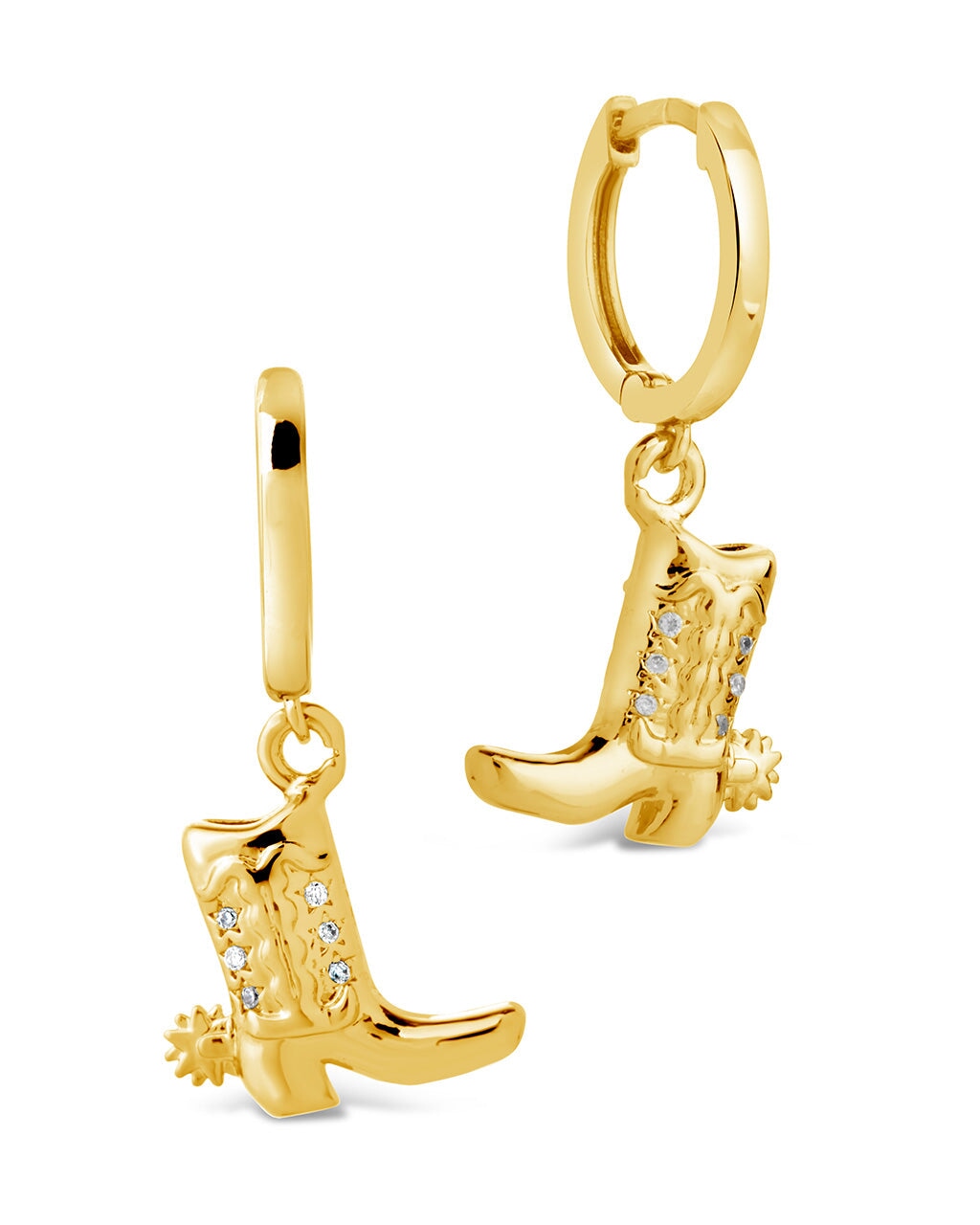 Loretta CZ Cowboy Boot Micro Hoop Earrings Earring Sterling Forever Gold 