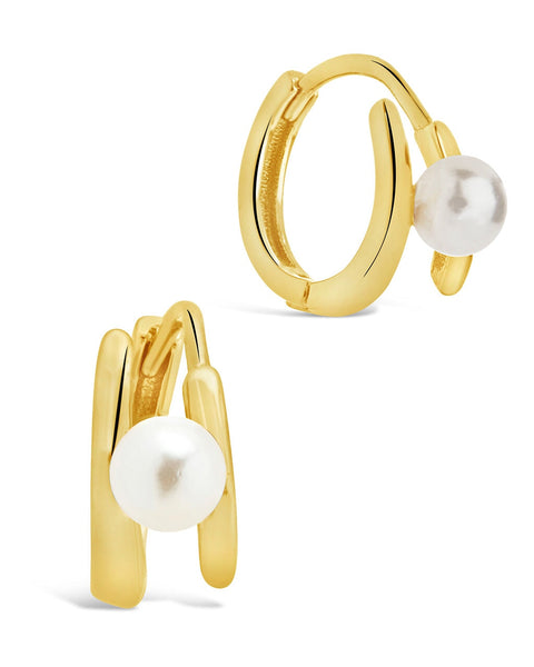 Sterling Silver Pearl Twist Hoop Earrings