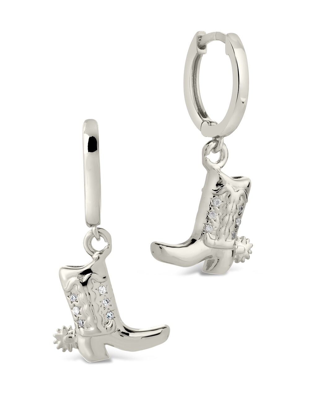 Loretta CZ Cowboy Boot Micro Hoop Earrings Earring Sterling Forever Silver 