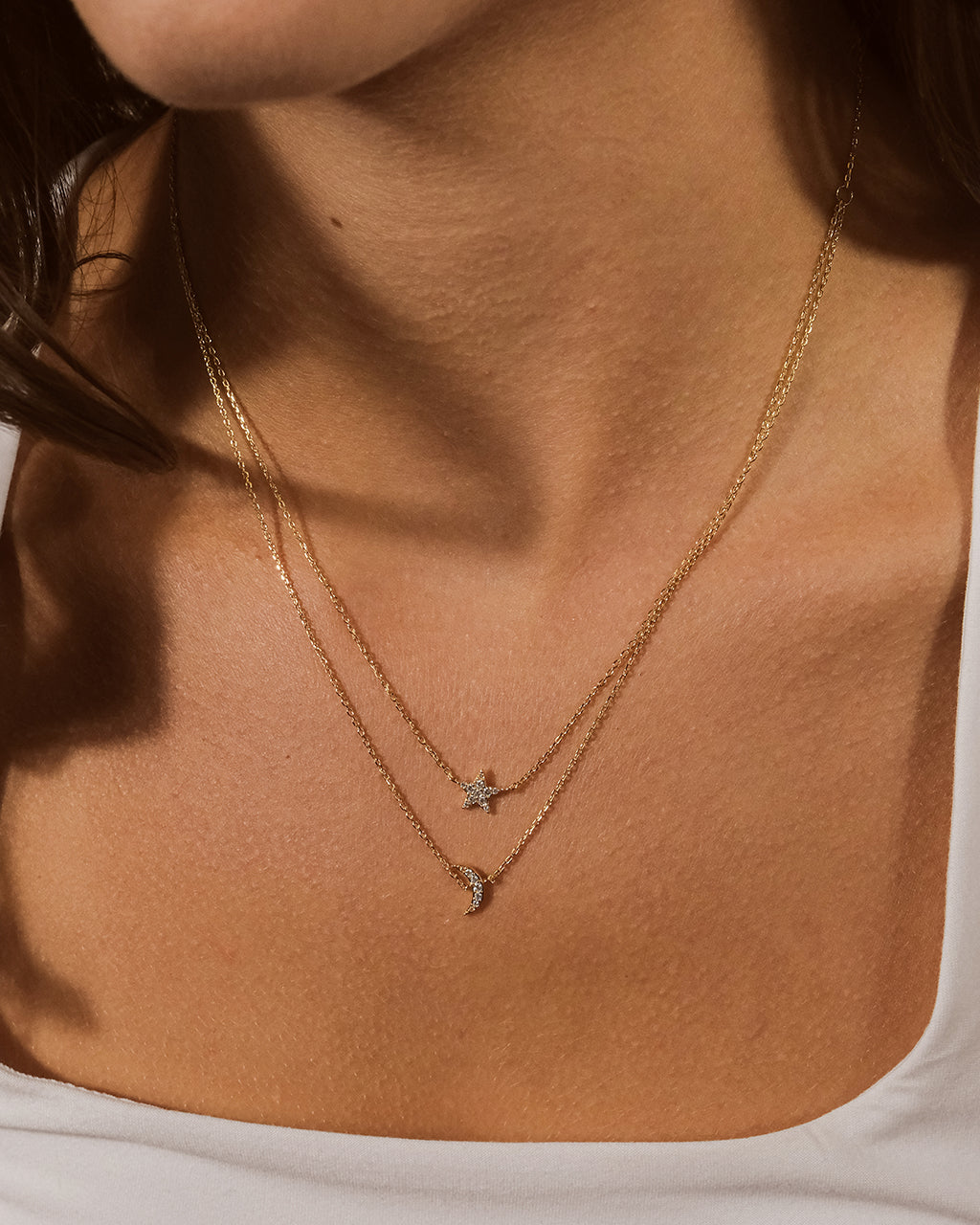 Layered CZ Crescent & Star Necklace