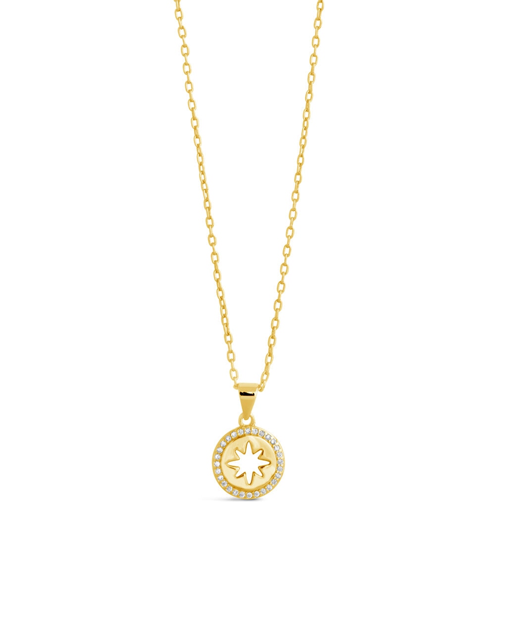 14K Gold Mother of Pearl Compass Coin Diamond Necklace Charm