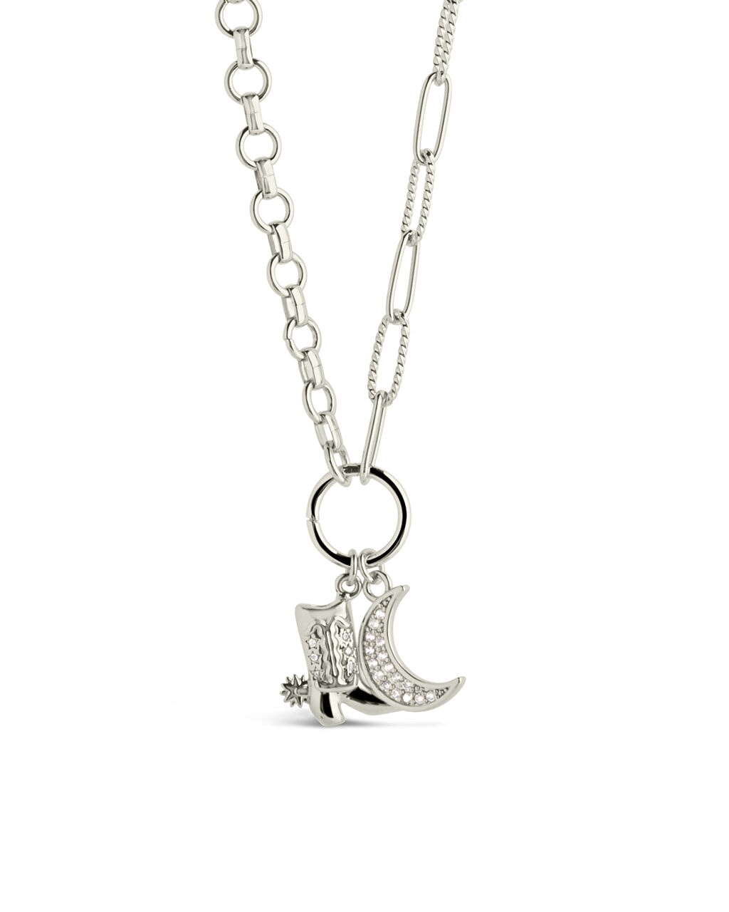 Kelsea CZ Boot & Moon Pendant Charm Necklace Necklace Sterling Forever Silver 