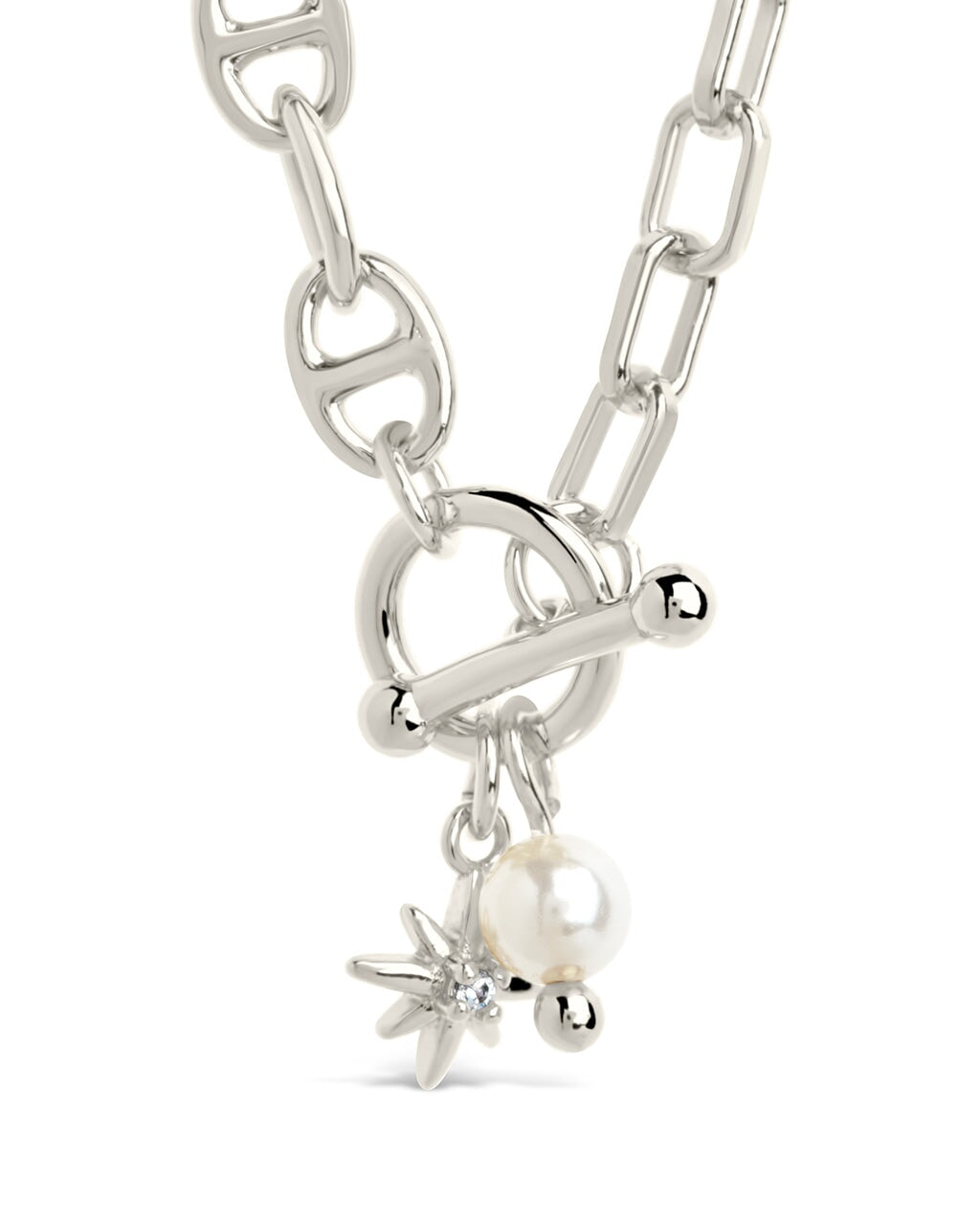 Sterling silver good beads and pearl toggle necklace