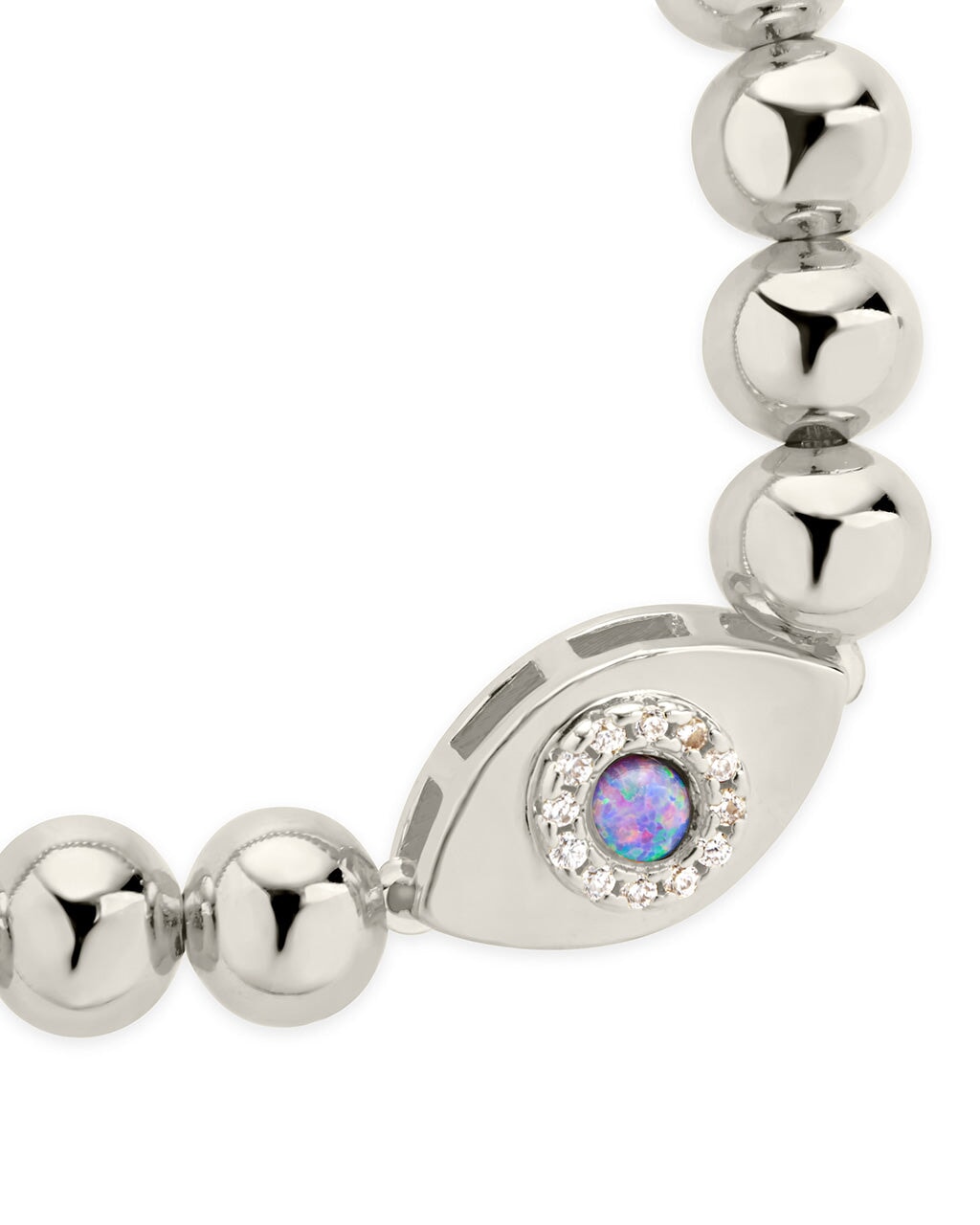 Sterling Silver Clear CZ and Blue store Opal Evil Eye Box Bracelet