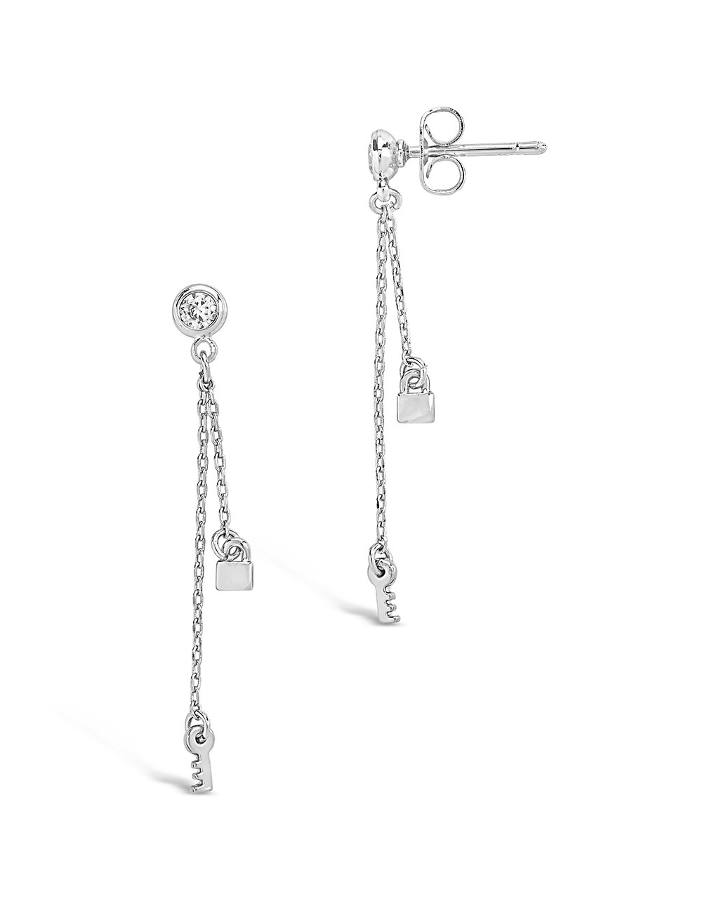 Silver Lock and Key Stud Earrings