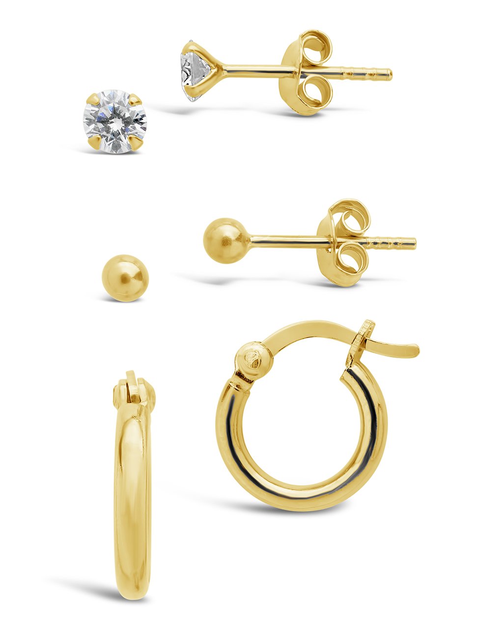 Multi-layer Gold Silver C Shape Stud Earrings, Small Gold Three Circle  Hoop, Shiny Three Line CZ Diamond, Sterling Silver Triple Earrings 