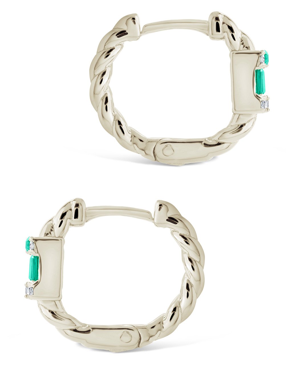 Sterling Silver Braided Micro Hoop Earrings with Baguette CZ