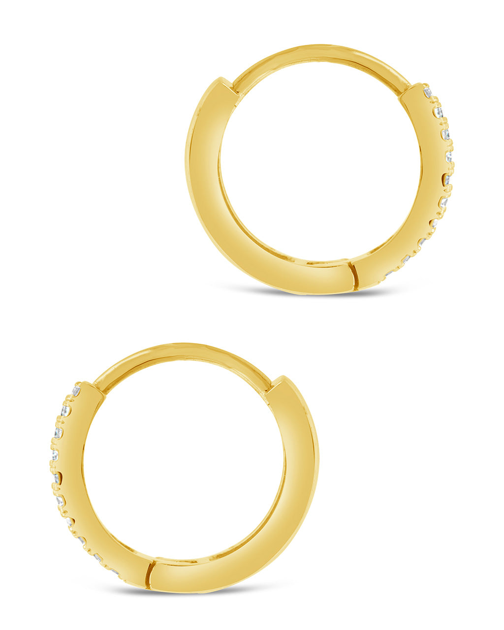 Cubic Zirconia Double Row Huggie Hoop Earrings in 14K Solid Gold