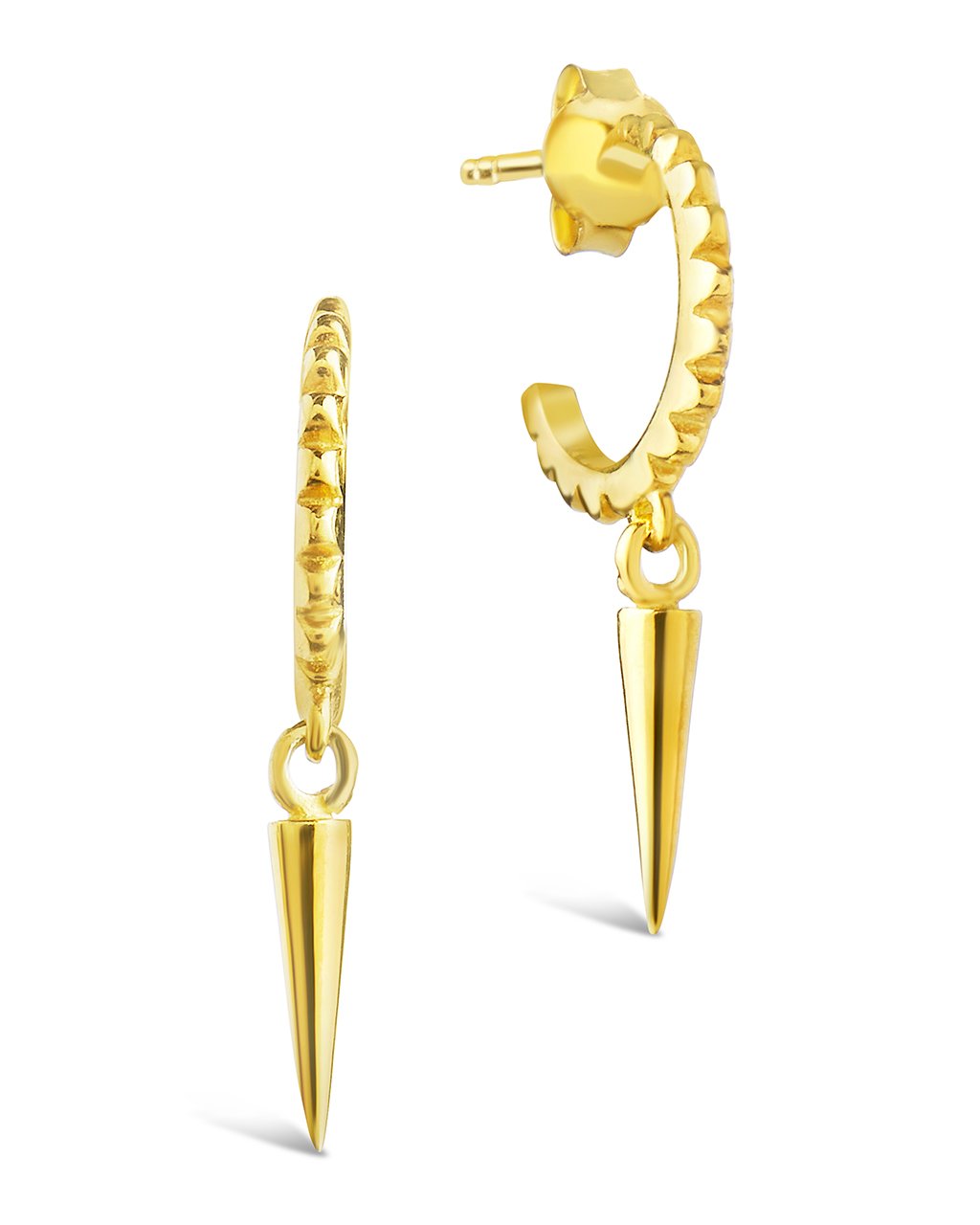 Gold Gilded Spike Stud Earrings in Oxidized Sterling Silver