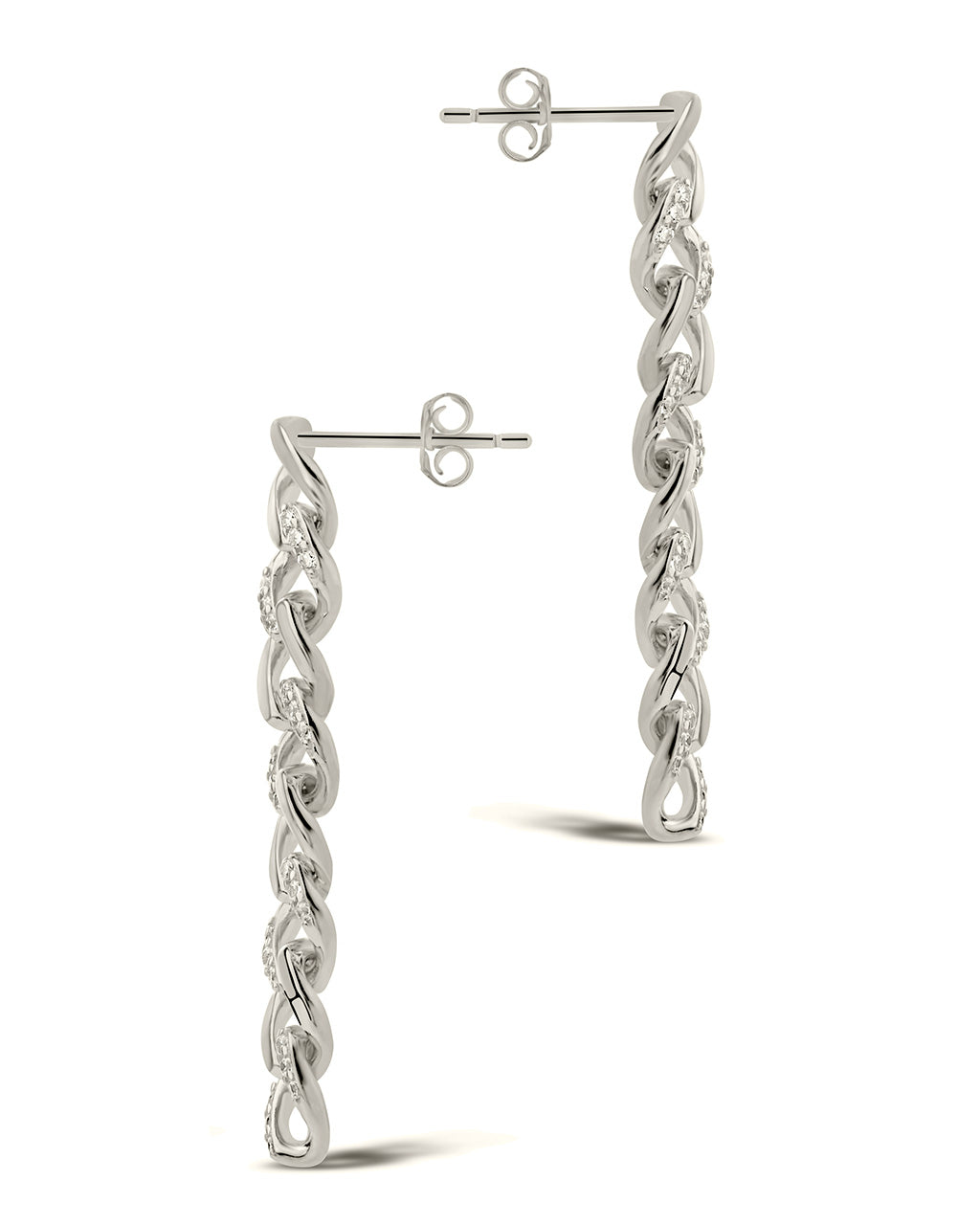 Sterling Silver CZ Chain Link Drop Earrings