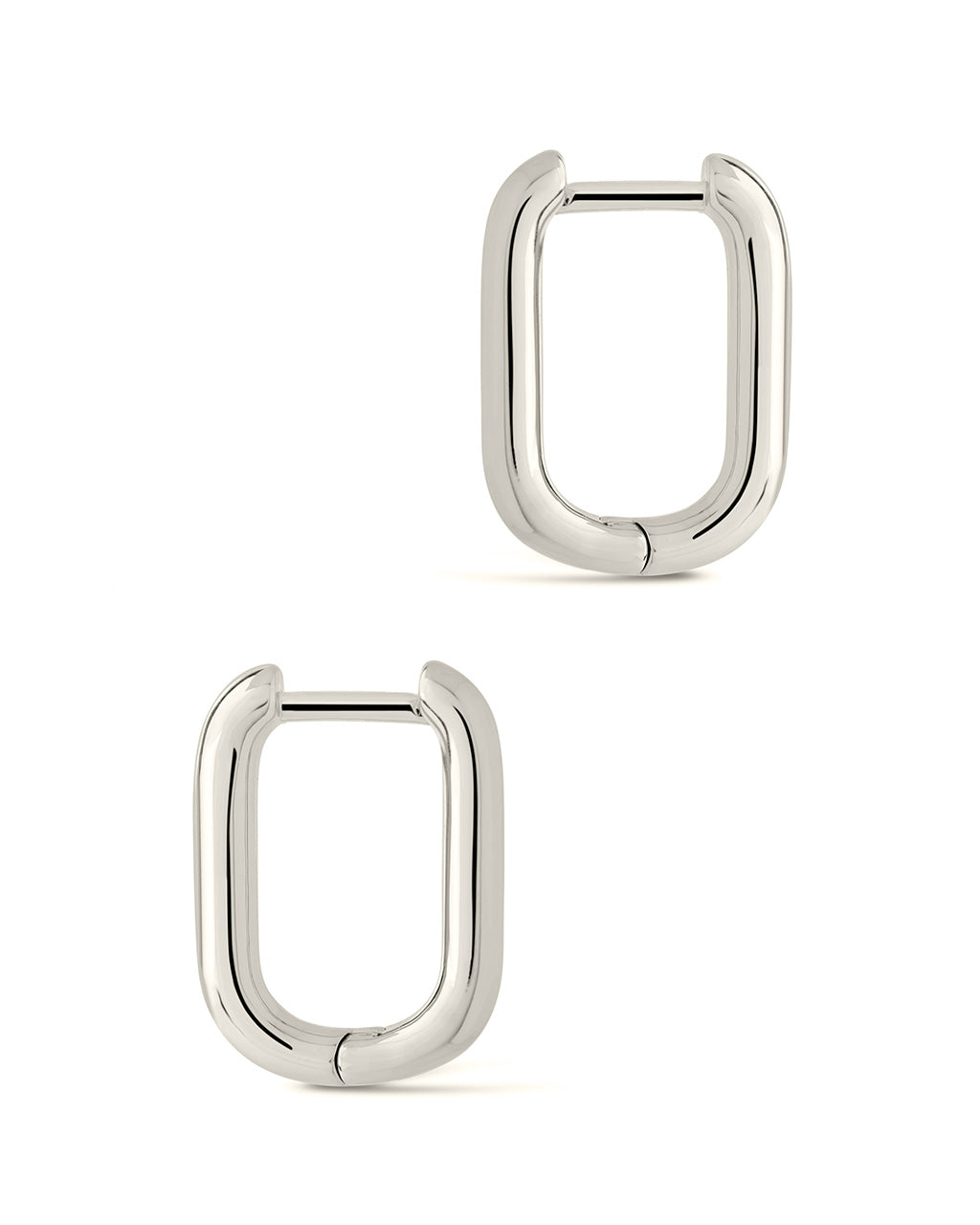 Silver Square Tube Oval Hoop Earrings