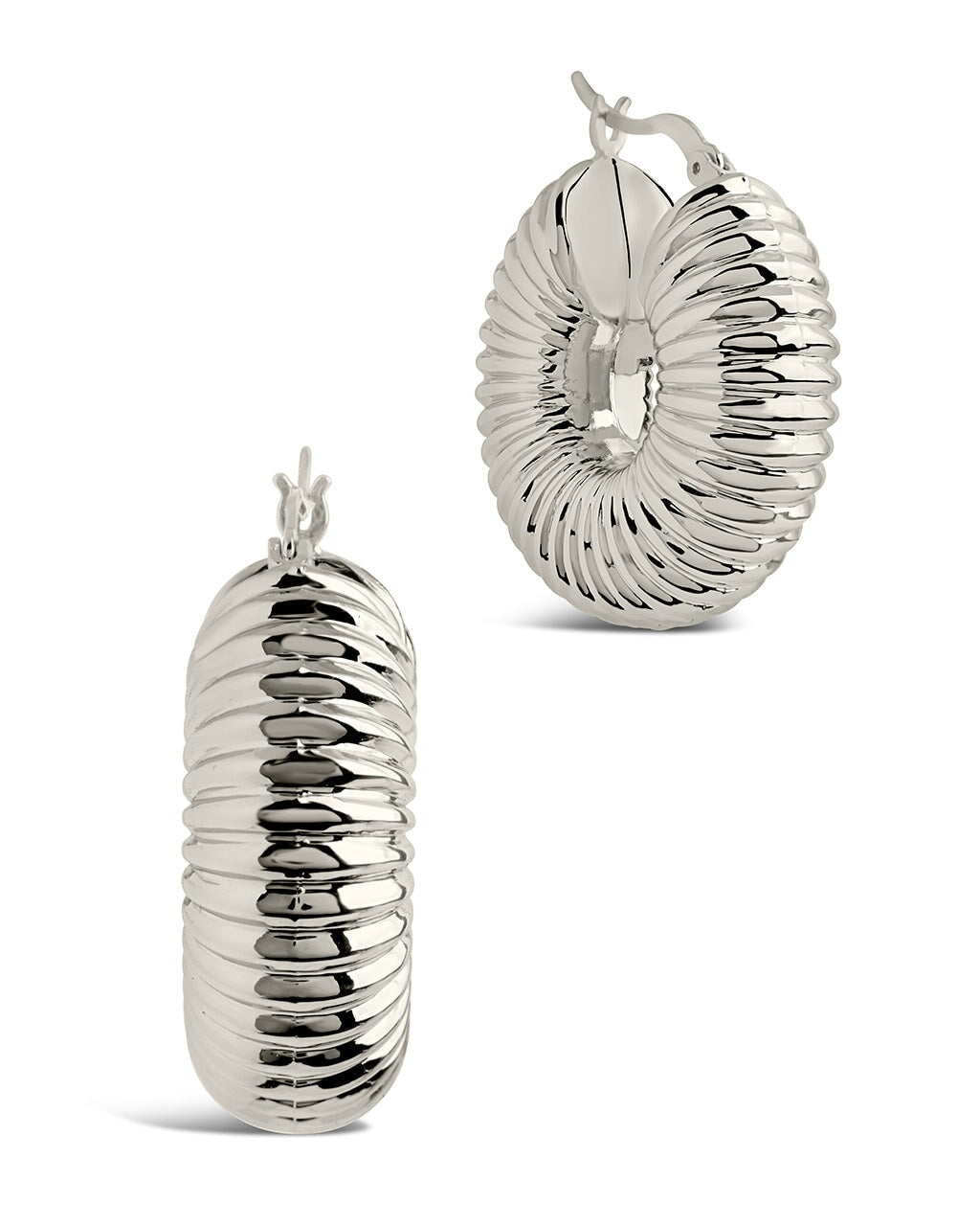 Ribbed Statement Hoops Earring Sterling Forever Silver 