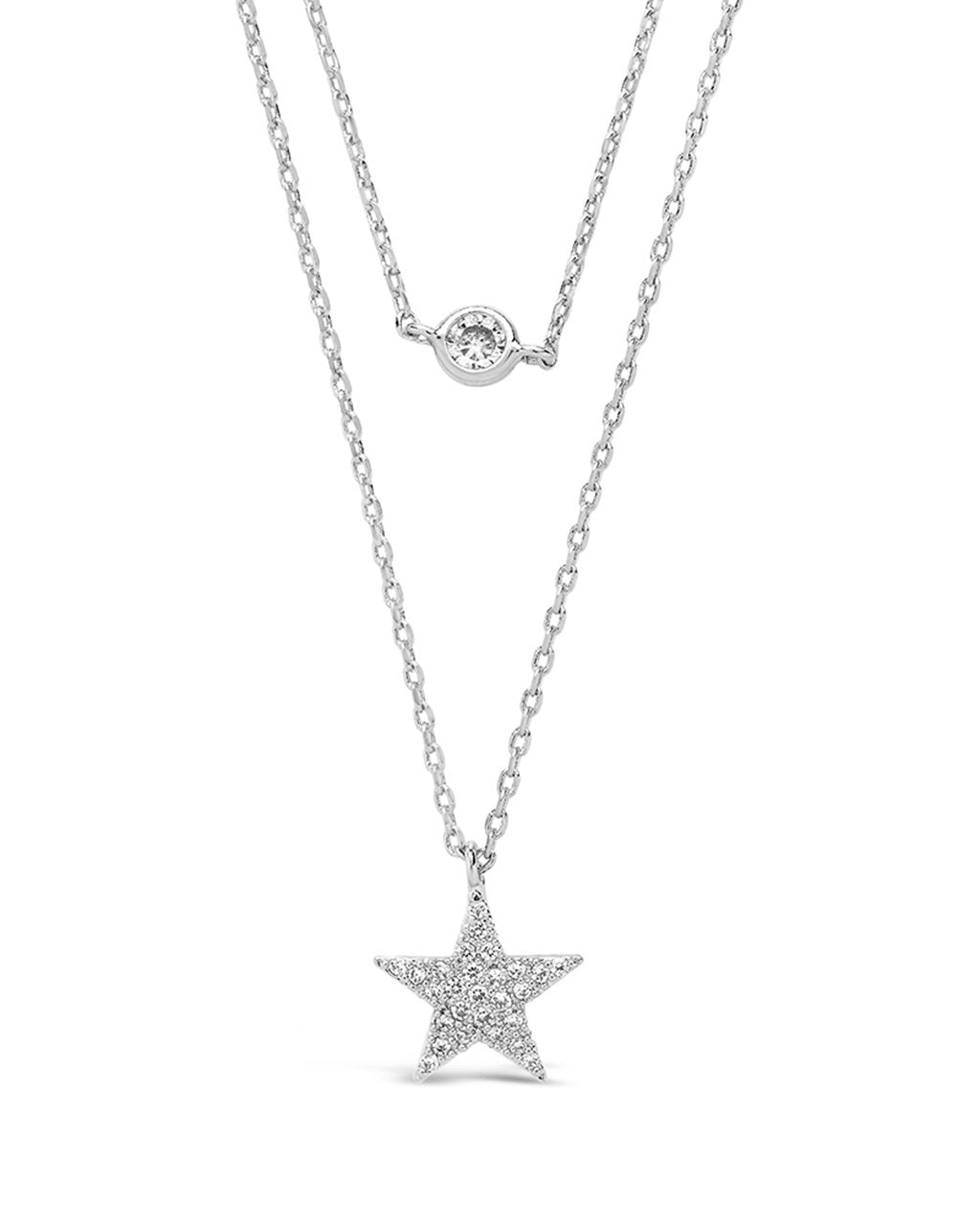 Sterling Silver Star Pendant CZ Layered Necklace