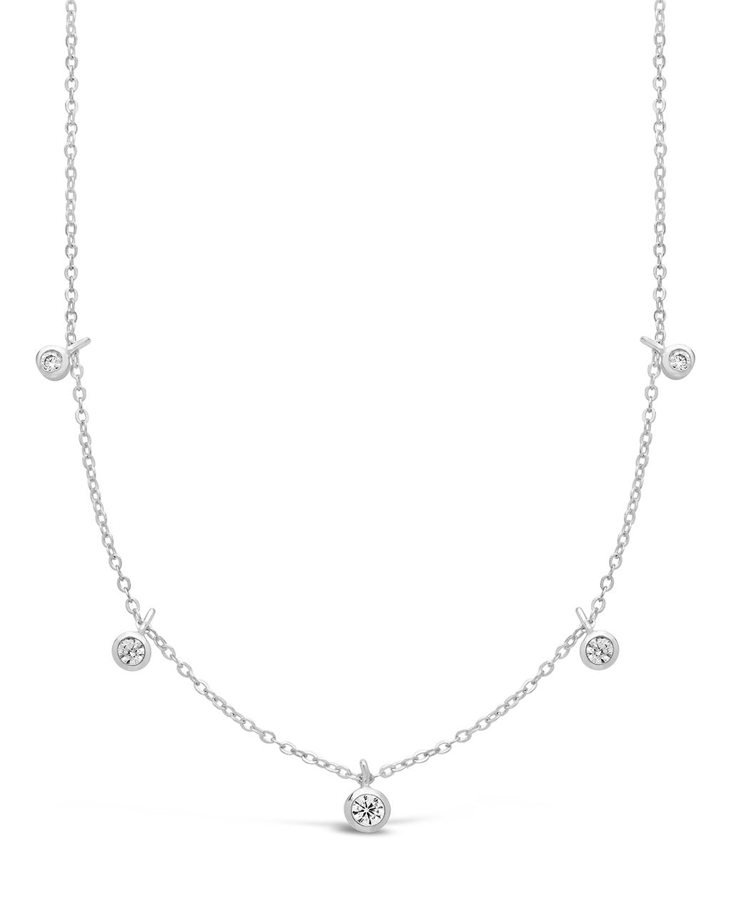 Sterling Silver CZ Dangling Bezel Necklace