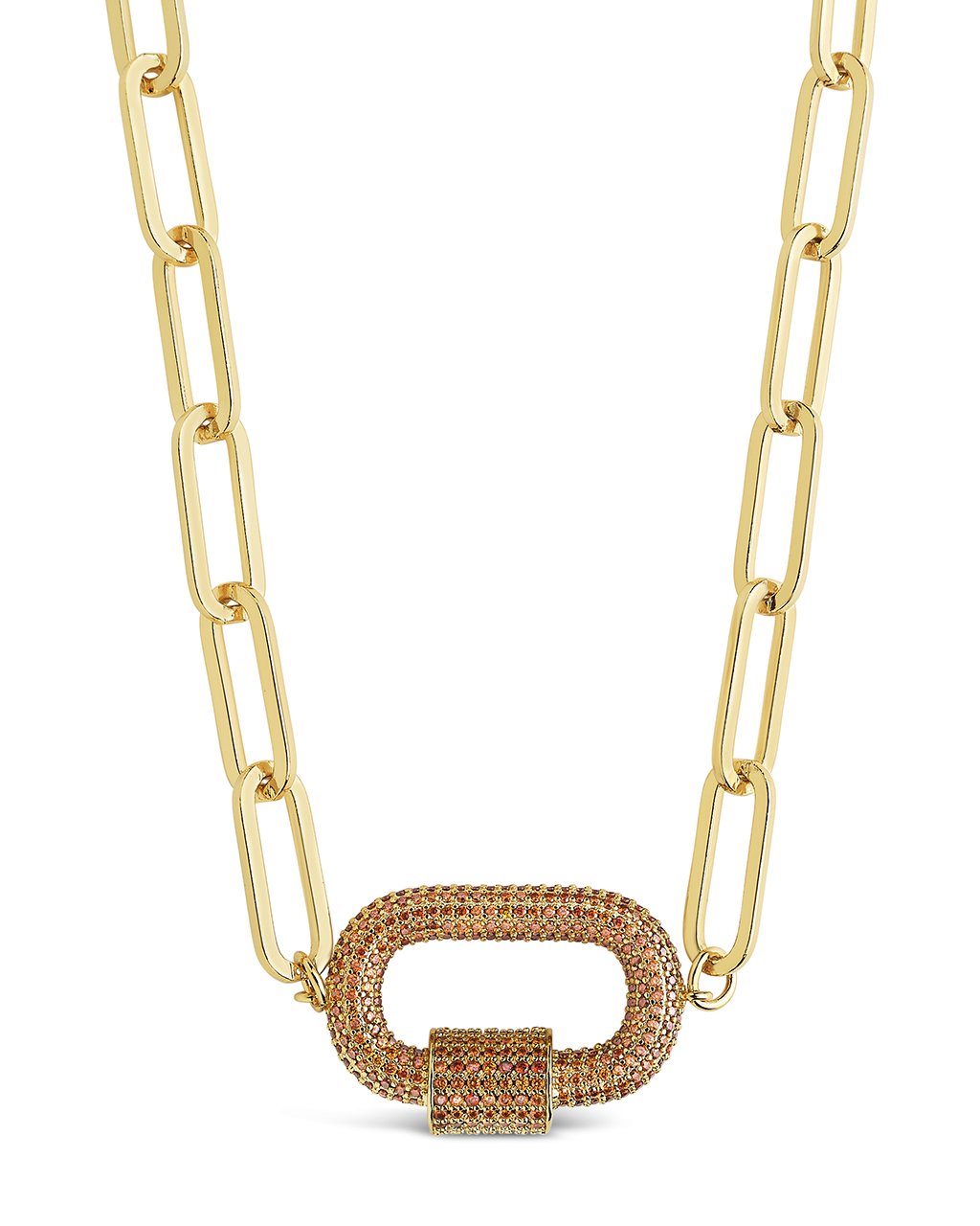 Braided Chain CZ Carabiner Necklace - Gold Leaf
