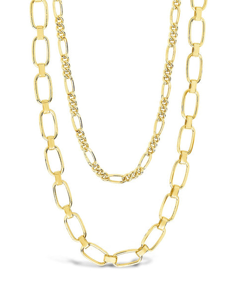 Sterling Forever Box Chain & Long Link Layered Necklace