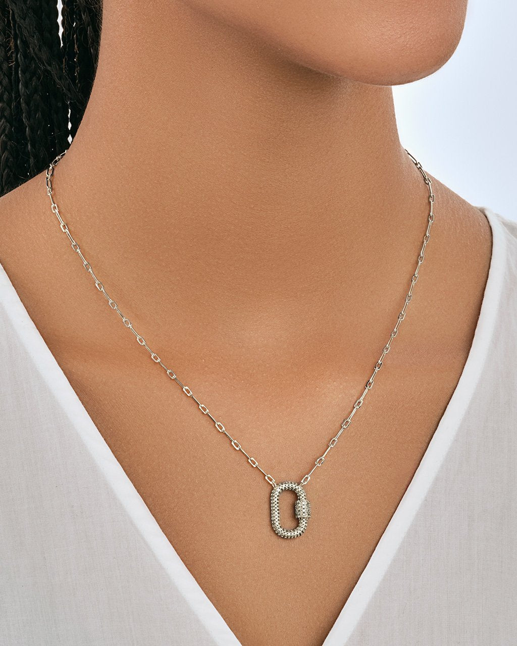 Pave CZ Carabiner Lock Pendant Necklace Sterling Forever