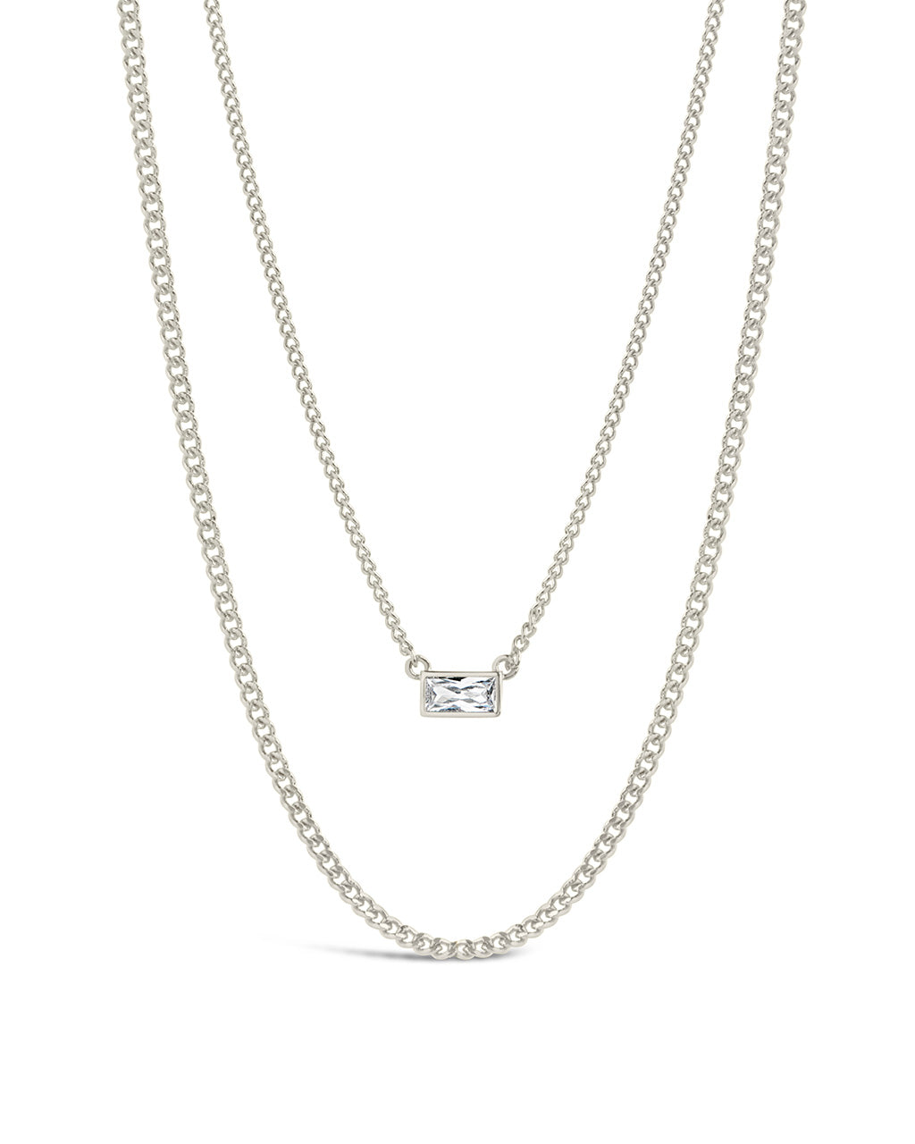 CZ Baguette Layered Curb Chain Necklace – Sterling Forever