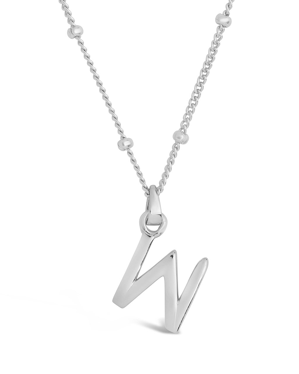 Sterling Silver Initial Necklace with Beaded Chain