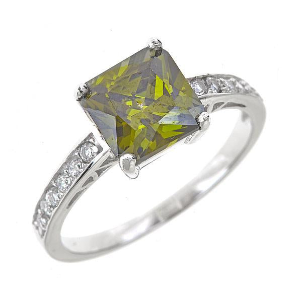 Sterling Silver Princess Cut Peridot Cz Engagement Ring