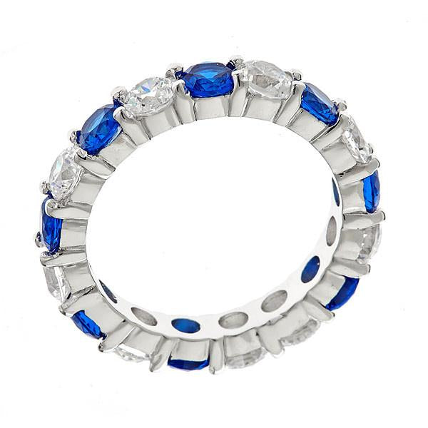 Sterling Silver Blue Sapphire CZ Eternity Band Ring
