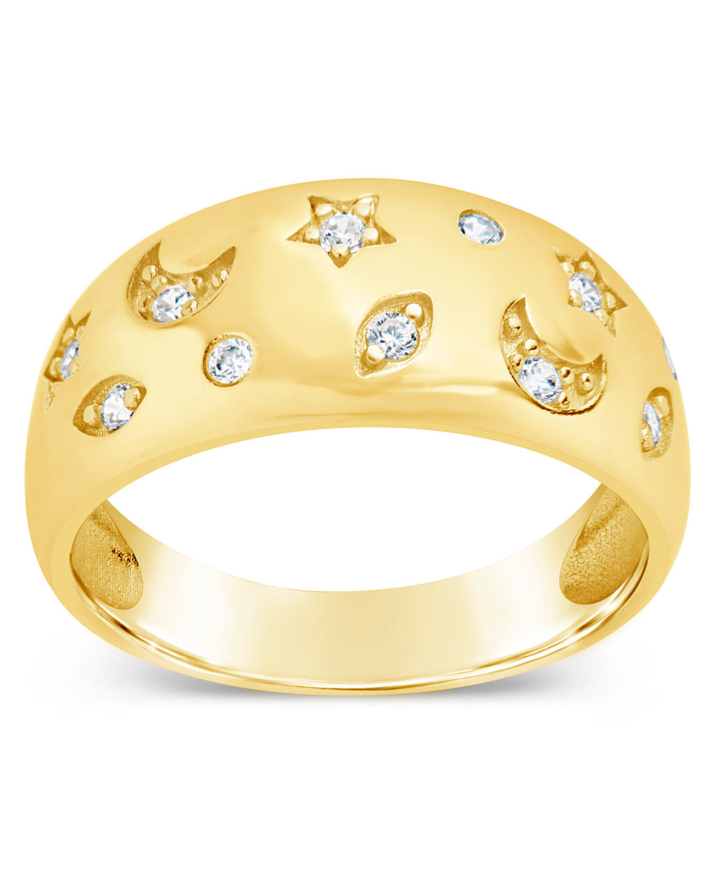 925 Sterling Silver Chunky Star Dome Ring | 9ct Gold on Silver Women CZ Star Dome Ring | Brand New J to T buy All Sizes