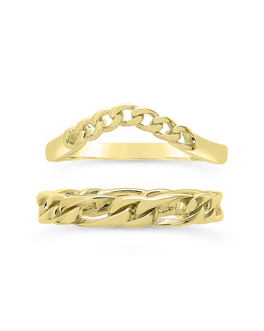 Sterling Silver Figaro & Curb Chain Link Ring Set Ring Sterling Forever Gold 6 