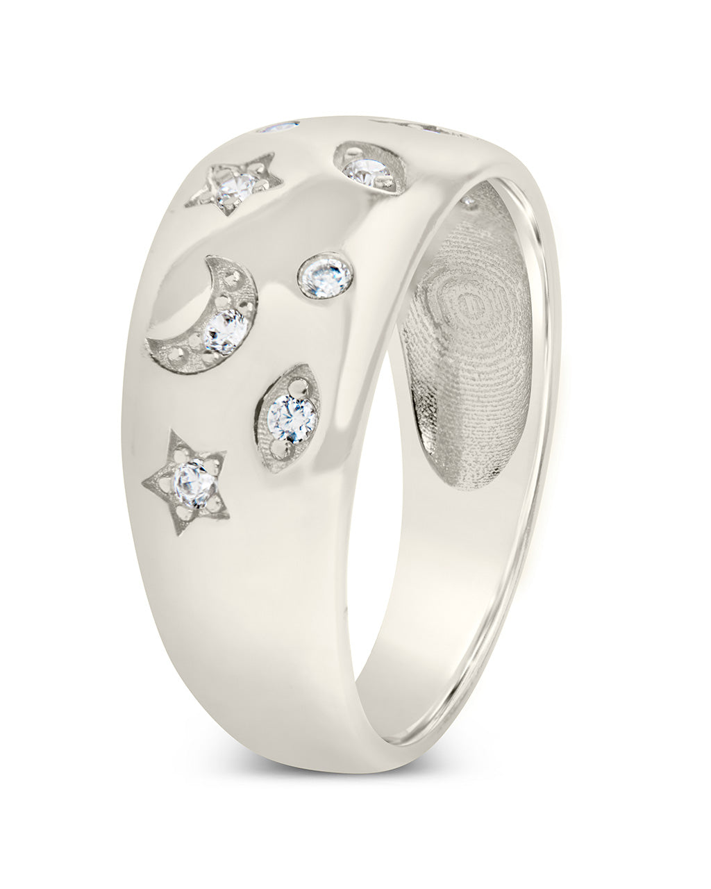 Sterling Silver Domed Star Statement Ring band Thin Stacking