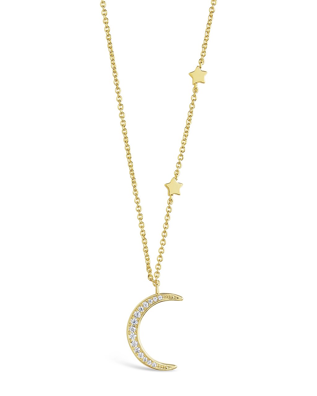 CZ Crescent with Stars Necklace - Sterling Forever