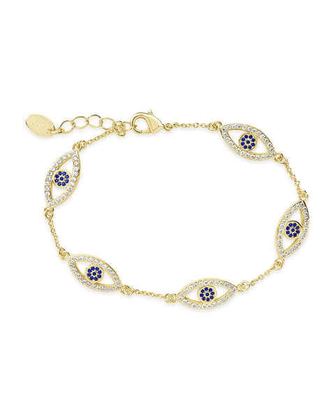 Solid gold Evil Eye Bracelet, hotsell 10k 14k 18k Gold Minimalist Cz Eye Bracelet, Cz Blue Eye Double Row Chain Bracelet is Great Valentine’s Gift