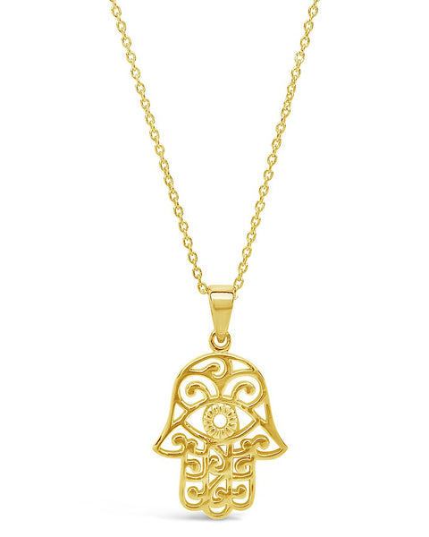 Dazzling Silver high quality CZ Hamsa Pendant Necklace