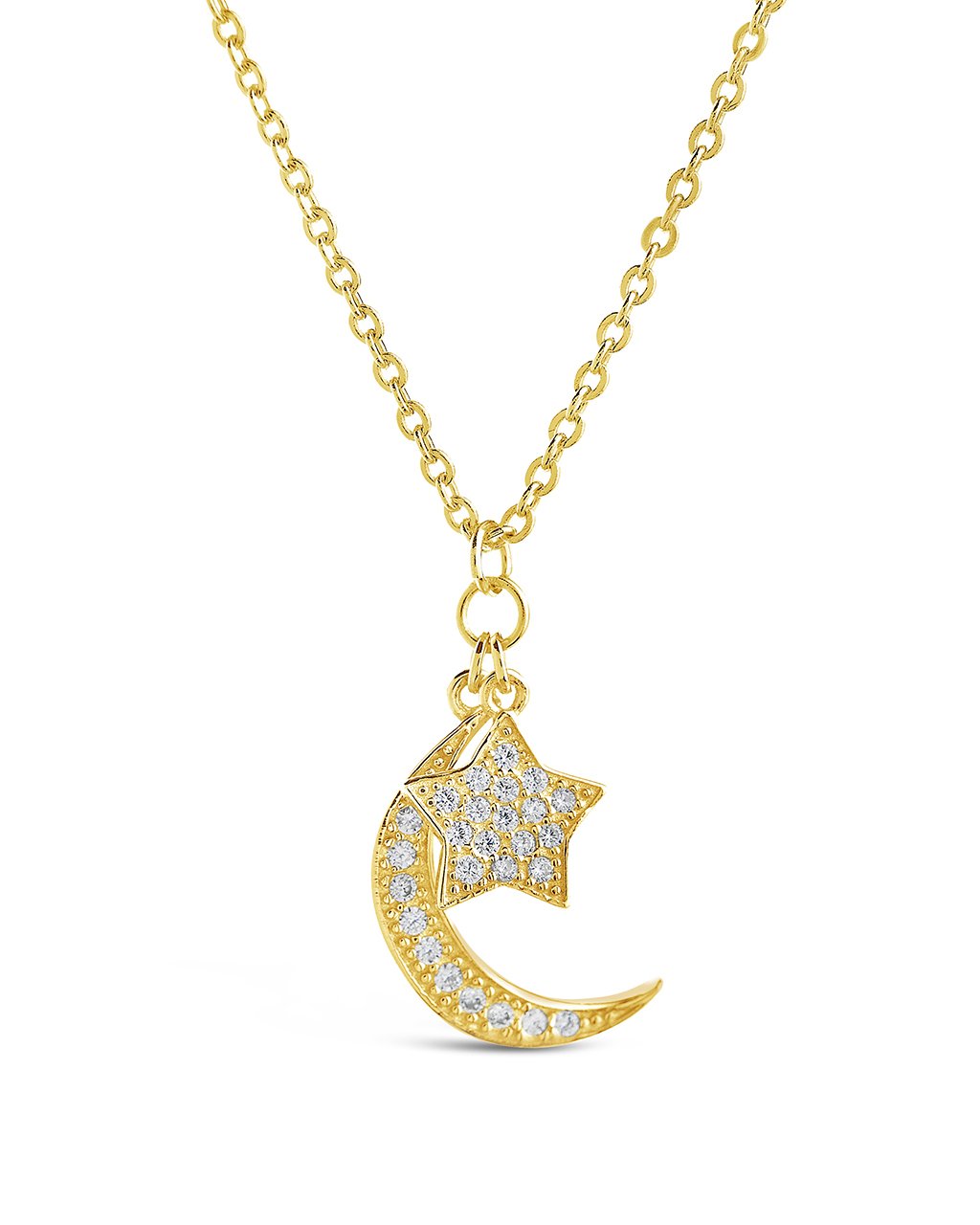 Sterling Silver CZ Moon & Star Necklace