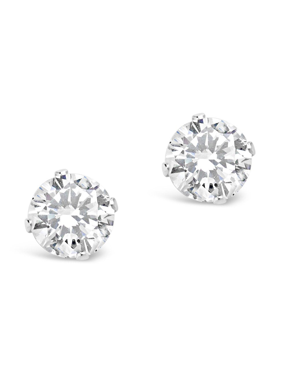 Women's Sterling Silver Stud Earrings Set With Round Cubic