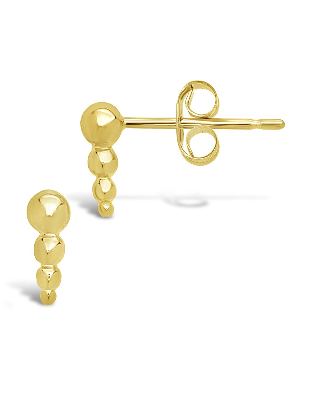 14K Solid Yellow Gold Graduated Beaded Bar Stud Earrings