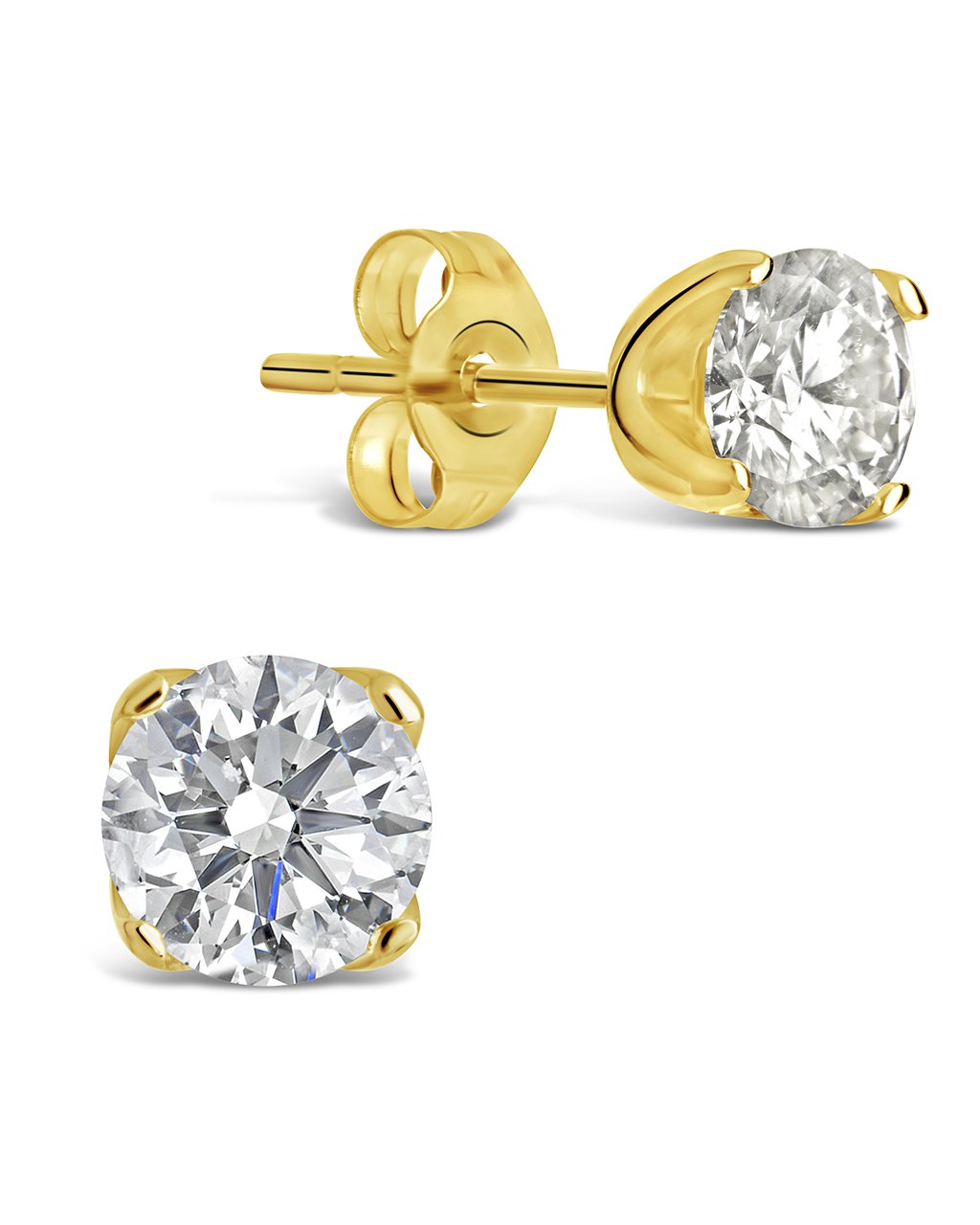 14K Solid Gold Round Diamond Stud Earrings
