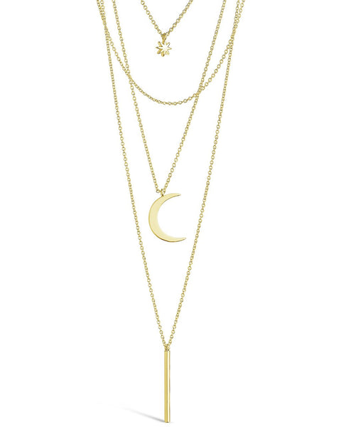 Sterling Forever Crescent & Bar Multi Layer Necklace - Silver