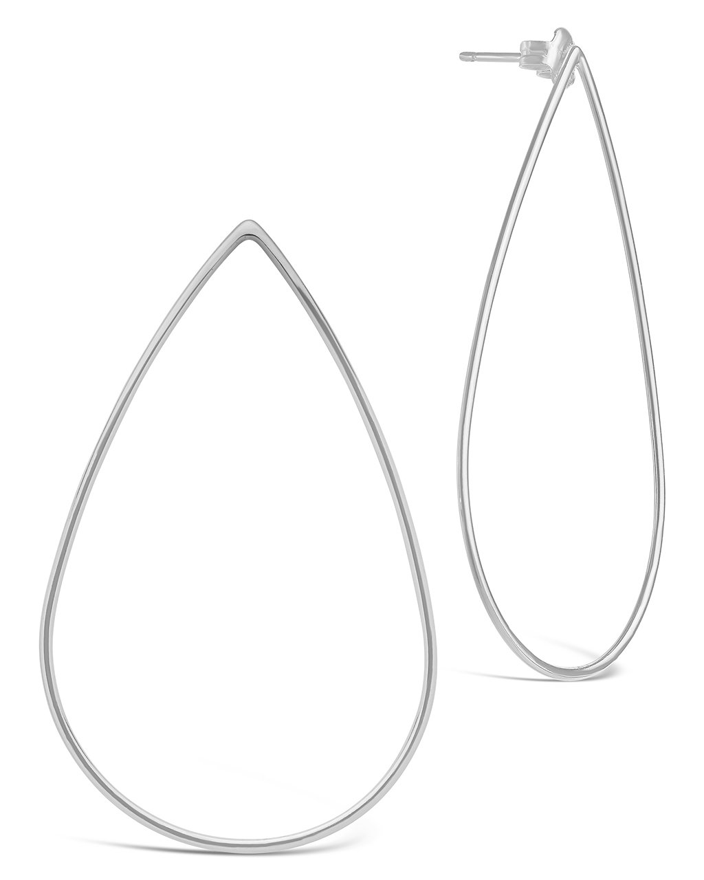 Earring, sterling silver, 24x7mm with 11x7mm smooth teardrop. Sold